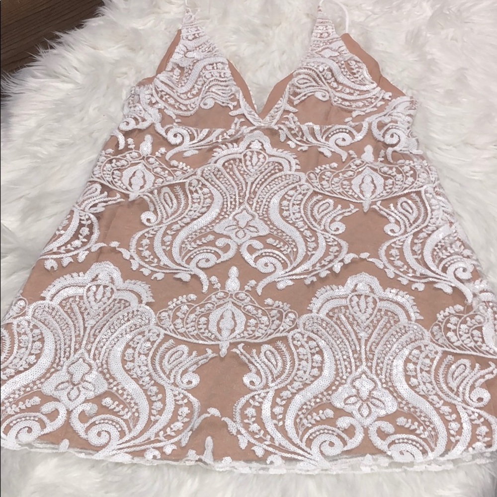 FREE PEOPLE Night Shimmers Mini Dress Ivory - Picture 7 of 10